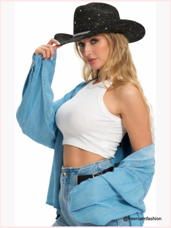 Sparkling Sequin Cowboy Hat with Thread Detail Cowgirl Hat for Parties